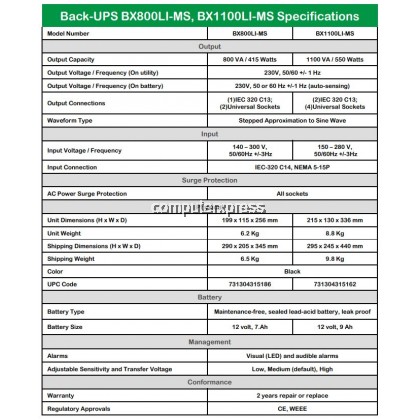 APC Backup Battery UPS 1100VA, 230V, AVR, Universal and IEC Sockets